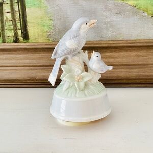 Vintage Porcelain Bird & Chick Revolving Music Figurine "Love Me Tender" Spring